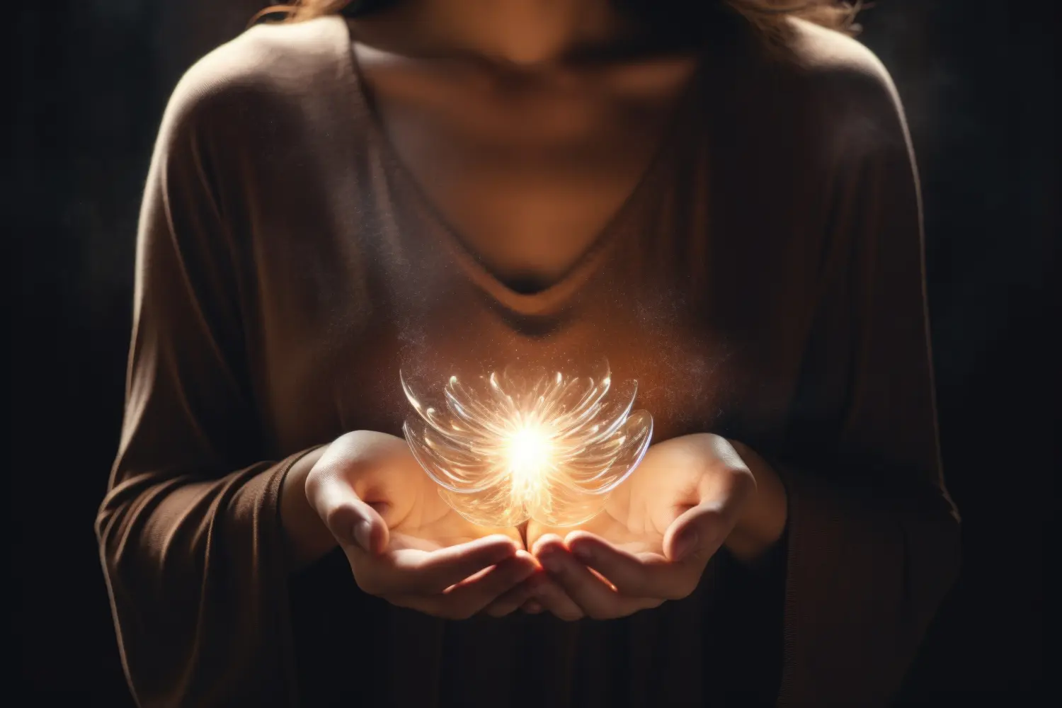 Melalli - Melanie Diewald - spirituelle Lebensberatung - Beratung durch Tarotkarten und Channeling - Eine Frau, die eine leuchtende Feder hält, geeignet für mystische oder spirituelle Konzepte